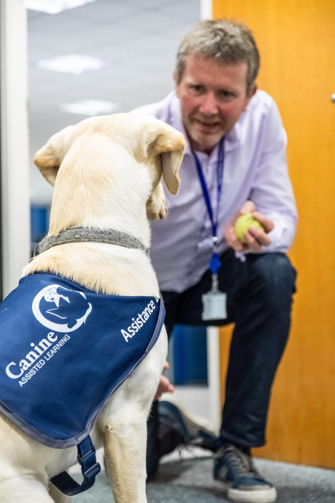 Employee with a CAL dog - www.canineassistedlearning.com